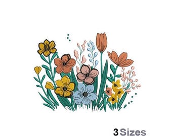 Floral Garden Border - Machine Embroidery Design - 3 Sizes