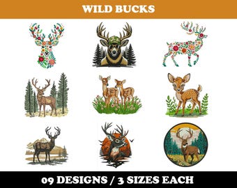 Wild Bucks (9 Designs) - Machine Embroidery Bundle, Deer Hunting Patterns