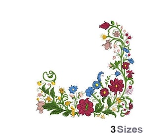 Floral Corner - Machine Embroidery Design - 3 Sizes