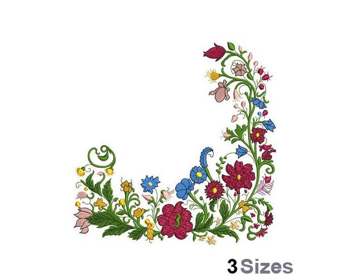 Floral Corner - Machine Embroidery Design - 3 Sizes, Folk Art Flowers ...