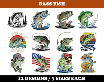 Bass Fish (12 Designs) - Machine Embroidery Bundle