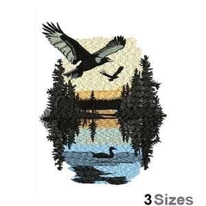 Wilderness Serenity - Machine Embroidery Design - 3 Sizes, Scenic Embroidery, Nature Pattern