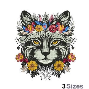 Blumen Katze - Stickdatei für 3 Größen