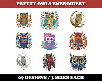 Pretty Owls (9 Designs) - Machine Embroidery Bundle, Hoot Owl patterns, Wood Owls