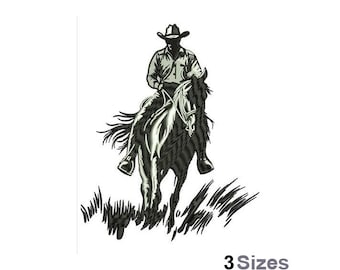 Cowboy On Horse - Machine Embroidery Design - 3 Sizes