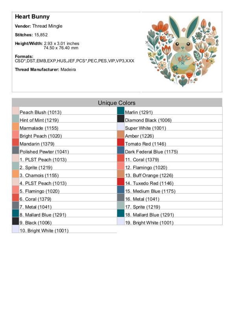Heart Bunny Machine Embroidery Design 3 Sizes Etsy