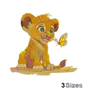 Simba & Butterfly - Machine Embroidery Design - 3 Sizes, Lion cub Pattern