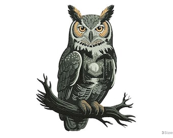 Night Owl - Machine Embroidery Design - 3 Sizes, Wild owl design, Forest owl design