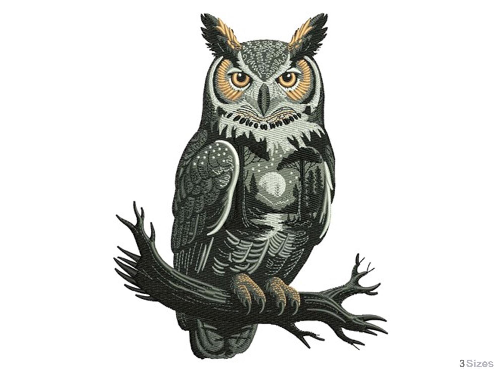 Night Owl - Machine Embroidery Design - 3 Sizes, Wild Owl Design ...