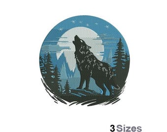 Full Moon Wolf - Machine Embroidery Design - 3 Sizes