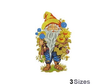 Sunflower Gnome - Machine Embroidery Design - 3 Sizes, Summer garden gnome
