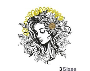 Sunflower Lady - Machine Embroidery Design - 3 Sizes