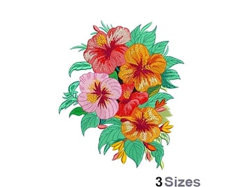 ハイビスカスの花 - 機械刺繍デザイン、ハワイ、春、トロピカル刺繍