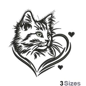 Cat Heart - Machine Embroidery Design - 3 Sizes
