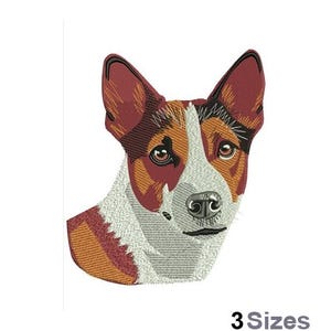 May include: Embroidered design of a brown and white Basset Hound dog's head. The dog has a long, floppy ear and a long, pointed nose.