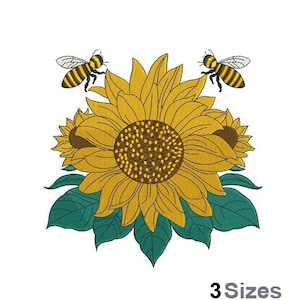 Sunflower & Bees - Machine Embroidery Design - 3 Sizes