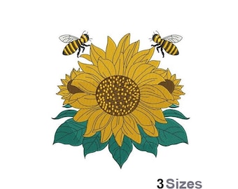 Sonnenblume & Bienen - Maschinenstickerei - 3 Grössen