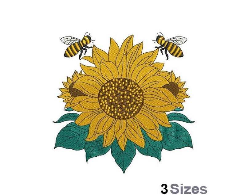 Sunflower & Bees - Machine Embroidery Design - 3 Sizes - Etsy