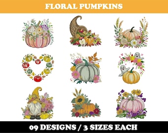 Floral Pumpkins (9 Designs) - Machine Embroidery Bundle