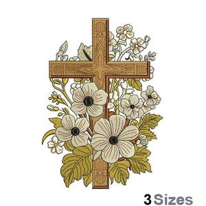 Cruz con flores - Diseño para bordar a máquina - 3 tamaños