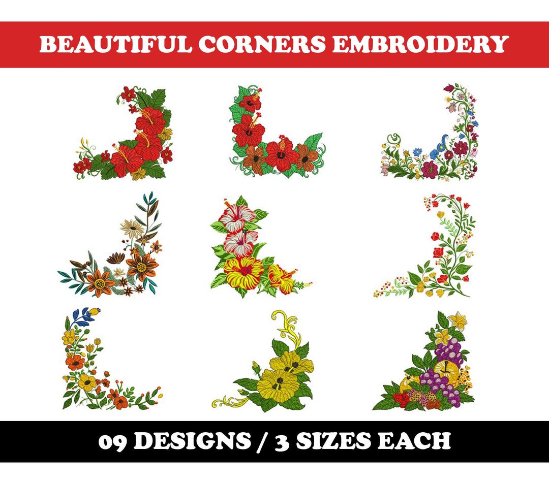 Beautiful Corners (9 Designs) - Machine Embroidery Bundle, Floral ...