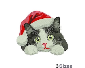 Julkatt - Maskinbroderidesign - 3 storlekar, sött julkattmönster