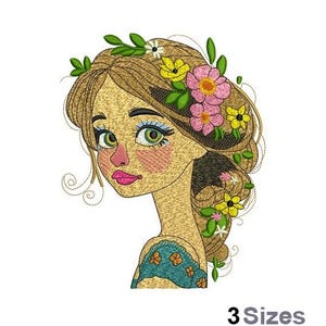 Girl With Flowers - Machine Embroidery Design - 3 Sizes