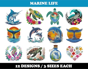 Marine Life (12 Designs) - Machine Embroidery Bundle