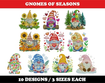 Gnomes Of Seasons (10 Designs) - Machine Embroidery Bundle