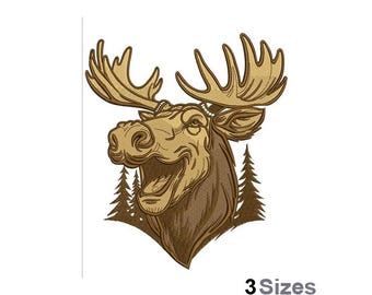 Moose Head - Machine Embroidery Design - 3 Sizes