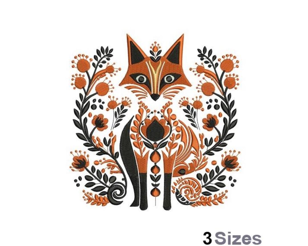 Fox Machine Images Folk Art Fox - Machine Embroidery Design - 3 Sizes - Etsy
