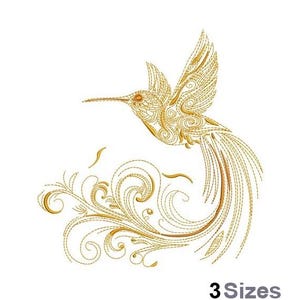 Golden Hummingbird - Festive Embroidery Design - 3 Sizes