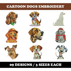 Cartoon Dogs (9 Designs) - Machine Embroidery Bundle, Dog lover, Pet lover, Recue Dog Patterns