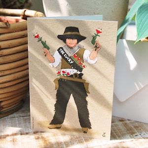 Die Glückskarte | Geburtstagskarte | Cowboy-Grußkarte |  Karte Gute Besserung | Herzlichen Glückwunsch | Viel Glück | Blumenkarte