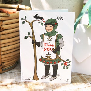Tarjeta de agradecimiento | Tarjeta de felicitación | Gracias | Gracias | Caballero | Pájaro | Único divertido lindo | Tarjeta de cumpleaños | Mapa forestal | Tarjeta de pájaro