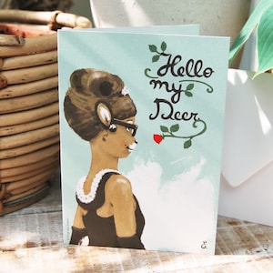 Hello my Deer | Verjaardagskaart | Voor iemand speciaal |  Lief Schattig | Audrey Hepburn | Liefde | Deer | Moederdag | Rode roos