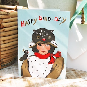 Vogeltags-Lady-Karte | Lustiges süßes Unikat | Geburtstagskarte | Herzlichen Glückwunsch | Alles Gute zum Vogeltag