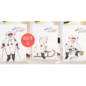 Conjunto de colección COOL | Tarjetas de felicitación divertidas y dulces originales dibujadas a mano | Oso polar | Cálidos deseos del país de las maravillas invernal