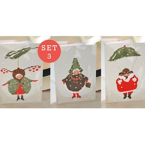 CHRISTMAS DARLINGS Kollektionsset | Handgezeichnete originelle süße lustige Weihnachtskarten | Weihnachtspuppen | Wünsche von der Spitze des Baumes