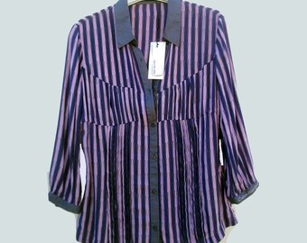 Vintage silk blouse Calvin Klein, women Striped Shirt.