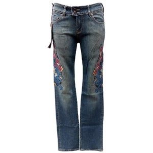 Low waist jeans, Jeans with Floral embroidery, Women vintage jeans with embroidery, Jeans with embroidery and sequins, size 26