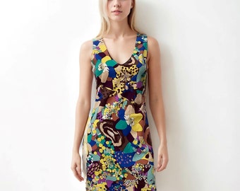 Dress Patterned Versace Vintage Y2K Sheath, Designer Mini Dress,