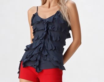 Top Silk with ruffle black - GUESS 2000s top