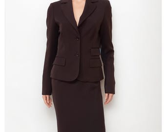 Vintage Calvin Klein Skirt Suit: Brown Blazer and Pencil Skirt