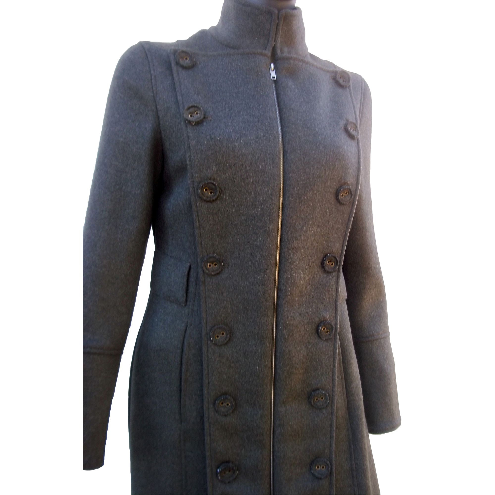 Womens 100% Wool Long Coat, Vintage Coat With Zipper and Buttons