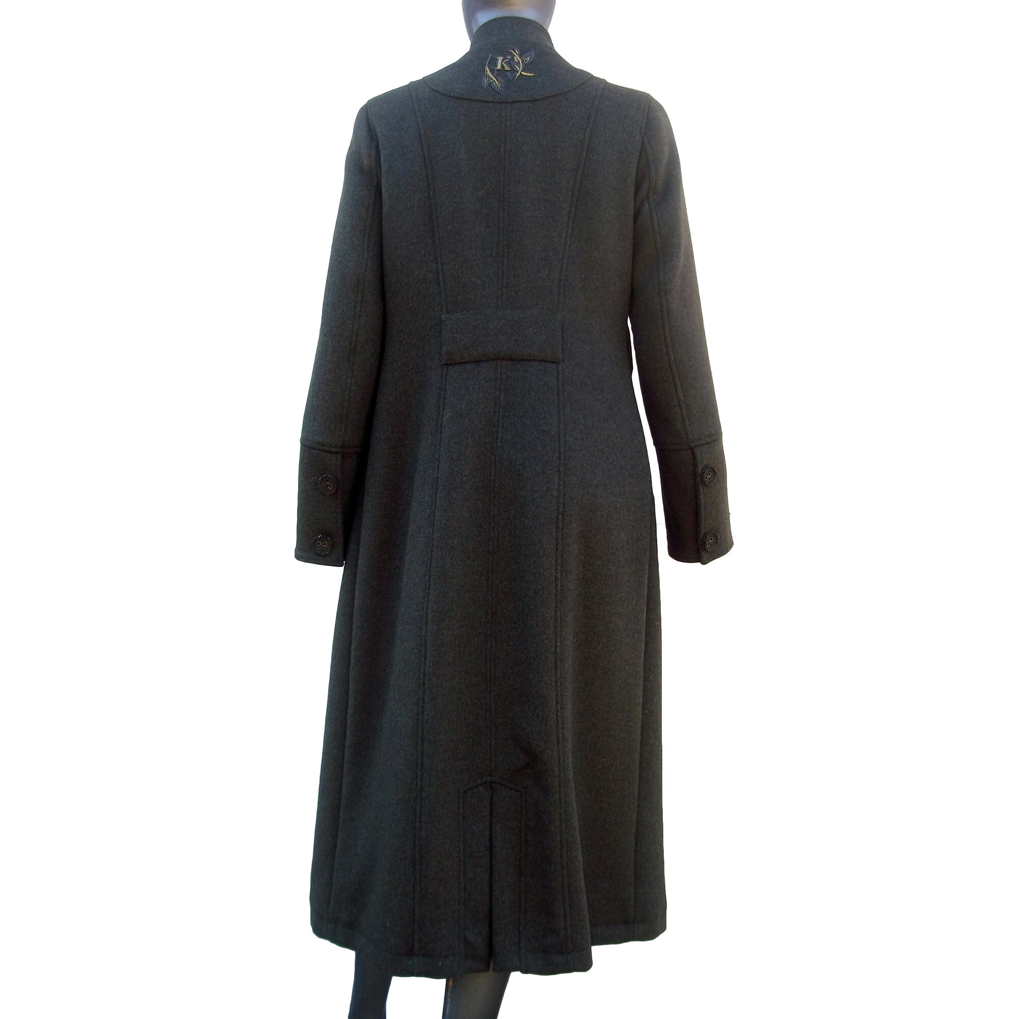 Womens 100% Wool Long Coat, Vintage Coat With Zipper and Buttons