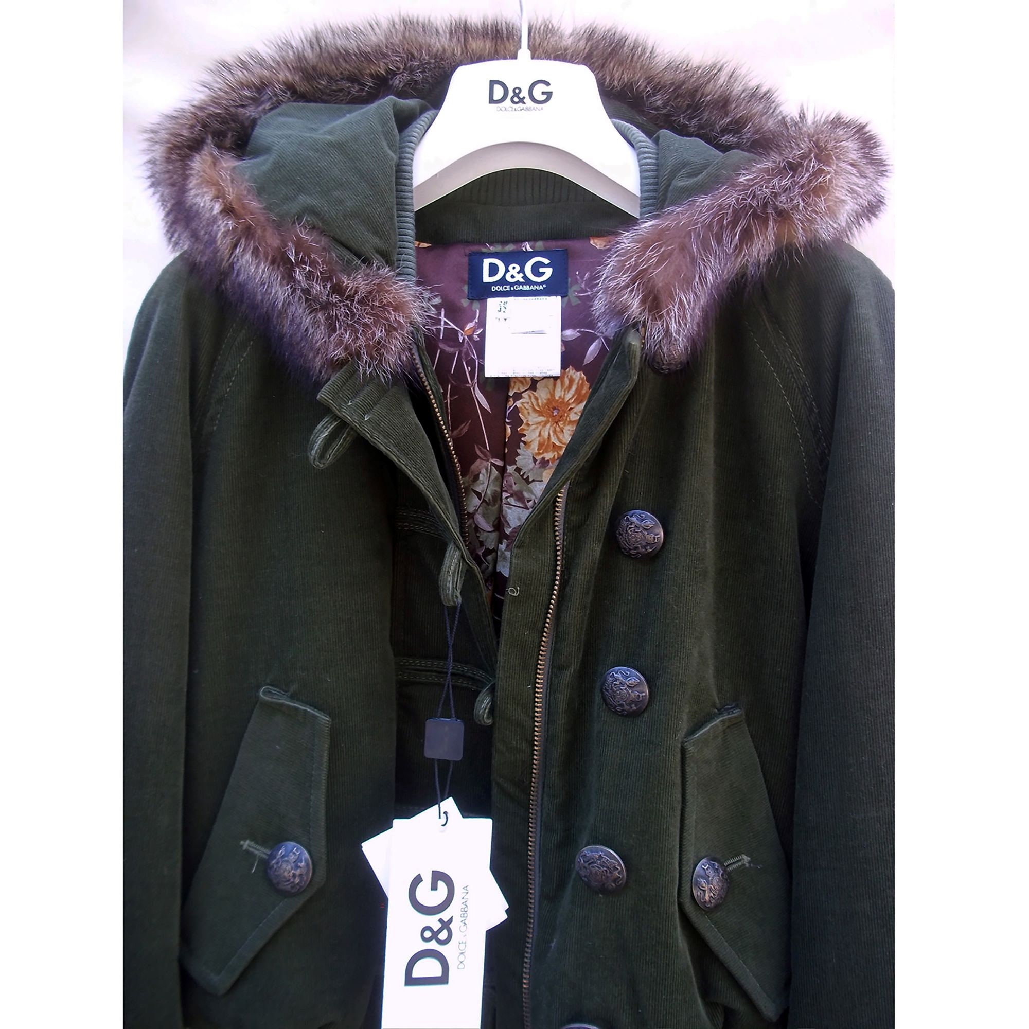 Vintage Dolce Gabbana Women's Jacket, Real Fur Hooded Parka, D&G