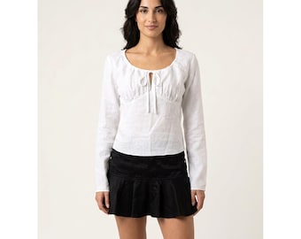 Top vintage Calvin Klein - Camicetta in lino bianco stile coquette - Taglia M