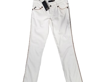 Vintage Roberto Cavalli Trousers Y2k White Womens Jeans Pants, Size 30 US.
