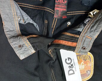 Vintage 2000s Dolce & Gabbana Black Denim Pants, Never Worn, Size